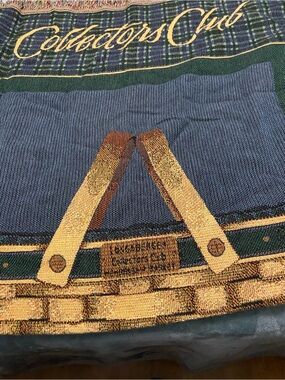 New 1999 Longaberger Blue, Gold and Green Collectors Club Throw Blanket.